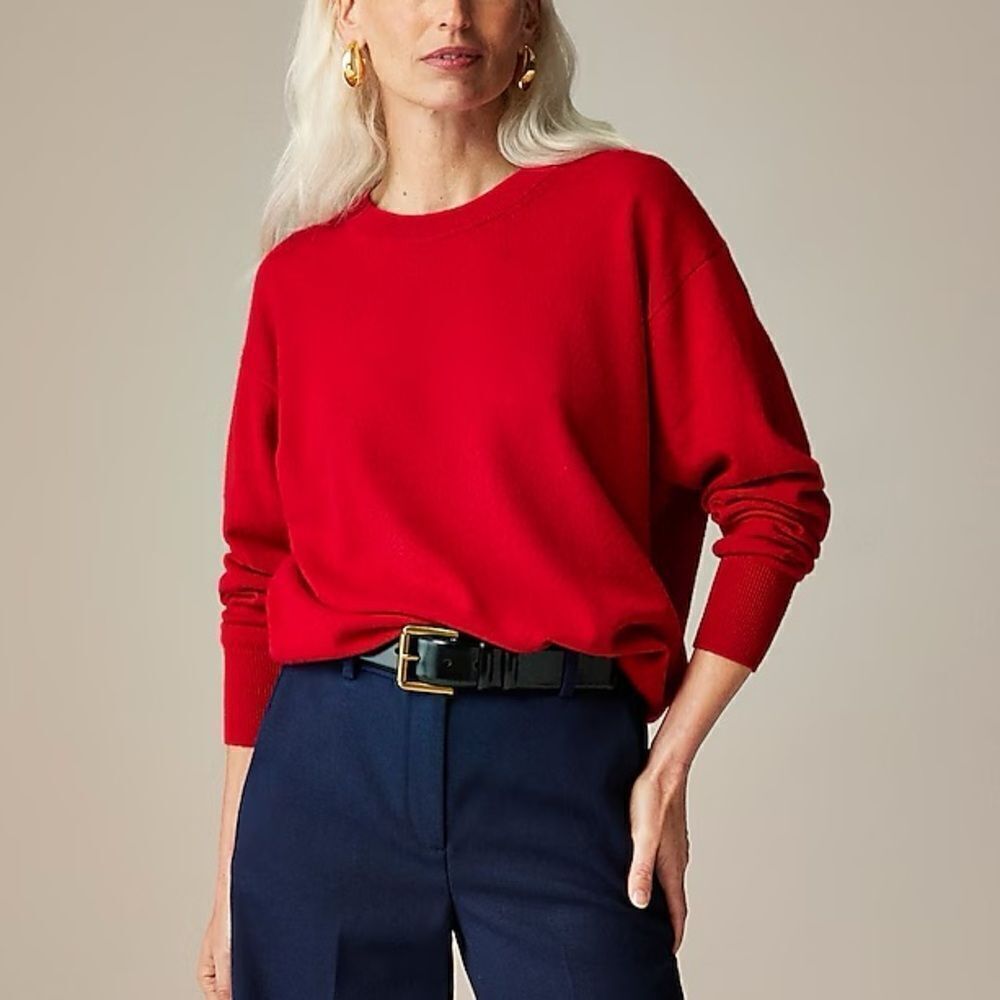 NWT J Crew Cashmere relaxed crewneck sweater in red